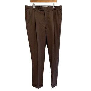 Corporate Image Tom James Mens Brown Pleated Cuffed Dress Pants Tailored  40x29